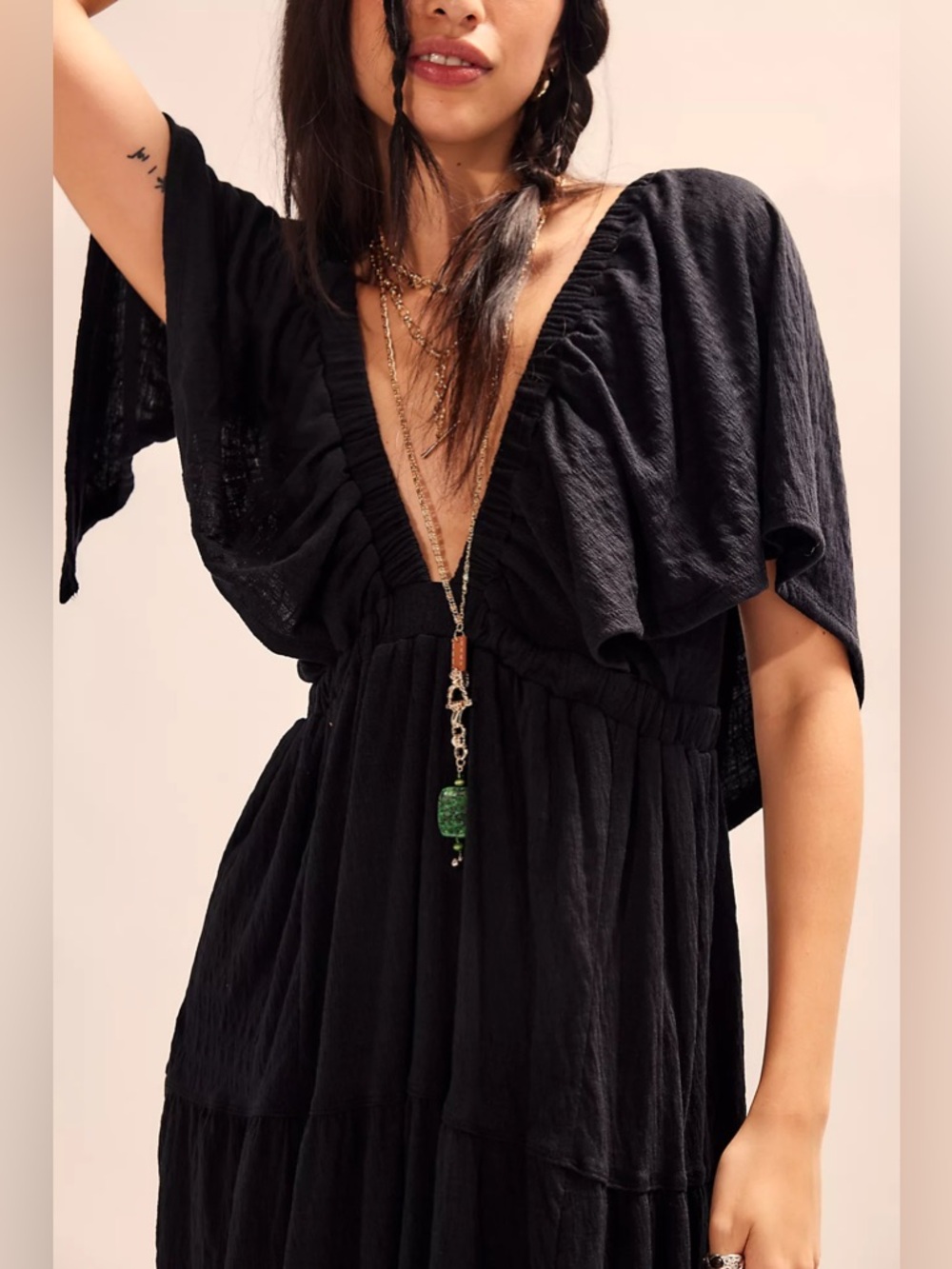 Free People La La Maxi Dress boho tiered beach vacation outdoor wedding Size M - Picture 4 of 15